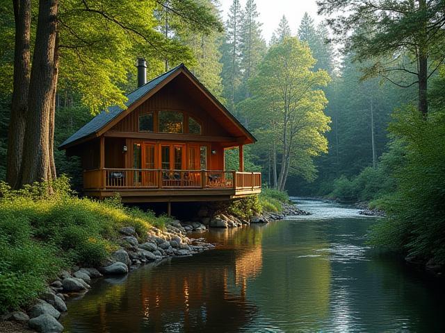 Riverside studio cabin exterior at Northern Current Adventures