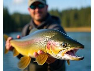 Guide holding a large lake trout during a freshwater fishing tour