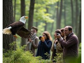 Wildlife viewing tour spotting bald eagles and bears in a lush forest
