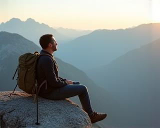 Guest resting on rock overlooking mountain vista during guided tour
